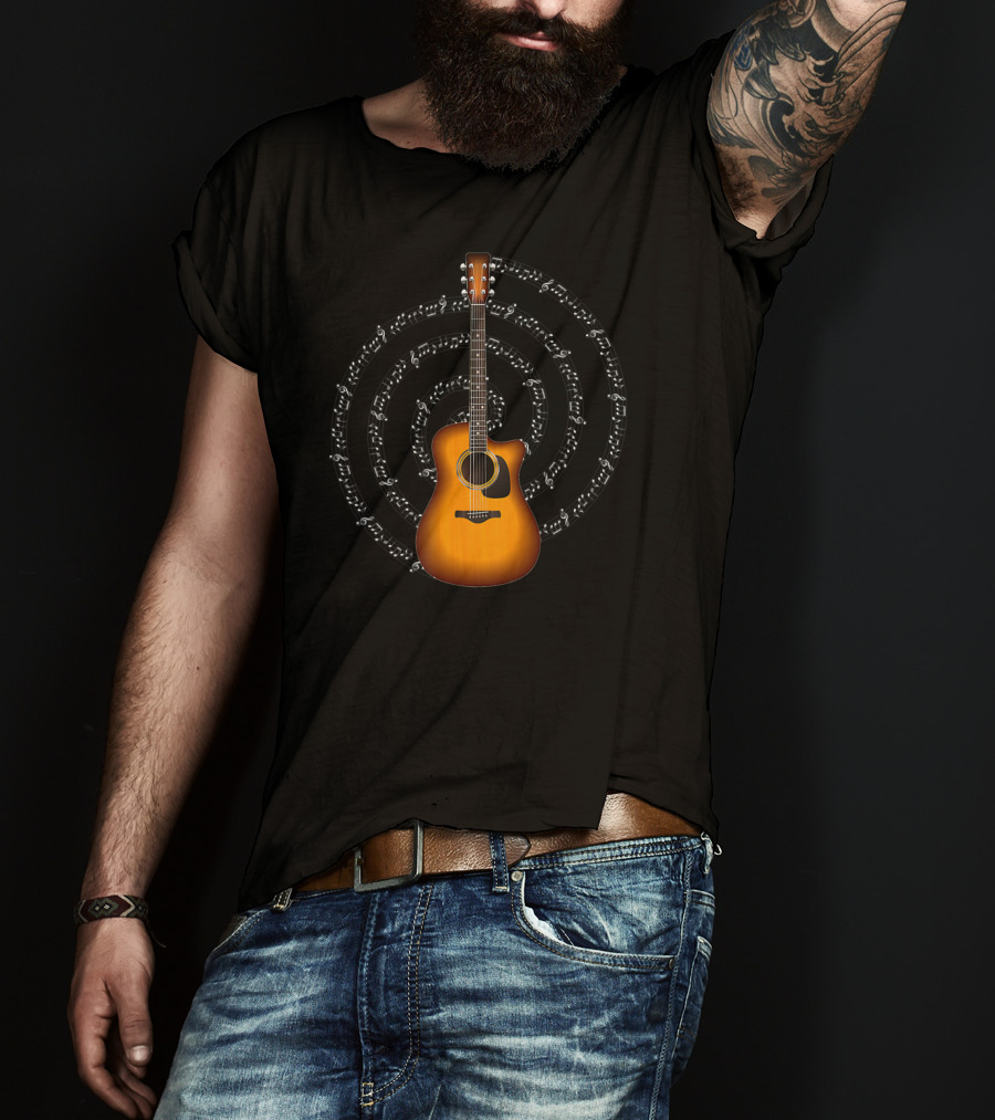 Acoustic Guitar With Circular Music Notation T-Shirt
