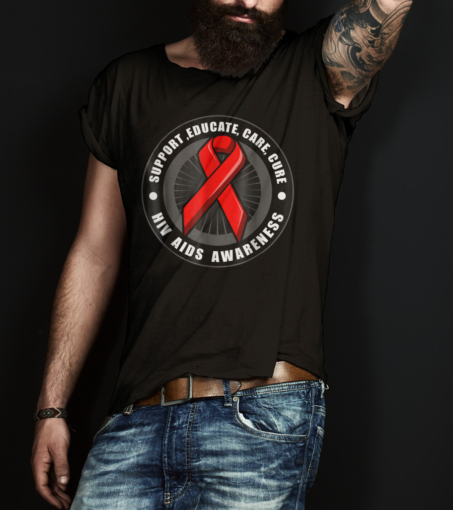 HIV AIDS Awareness Support Educate Care Cure T-Shirt