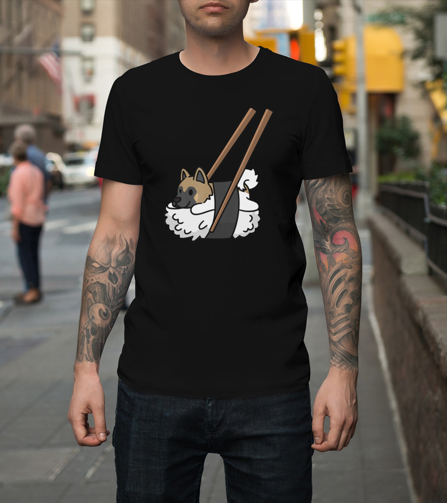 Akita Inu Sushi Roll With Chopsticks Funny Dog T-Shirt