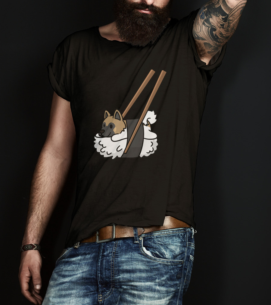 Akita Inu Sushi Roll With Chopsticks Funny Dog T-Shirt