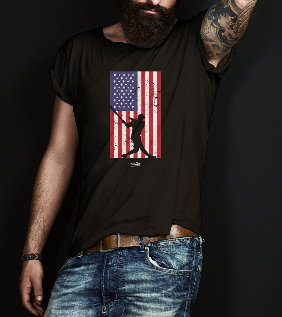 American Flag Baseball Silhouette TeeHive T-Shirt