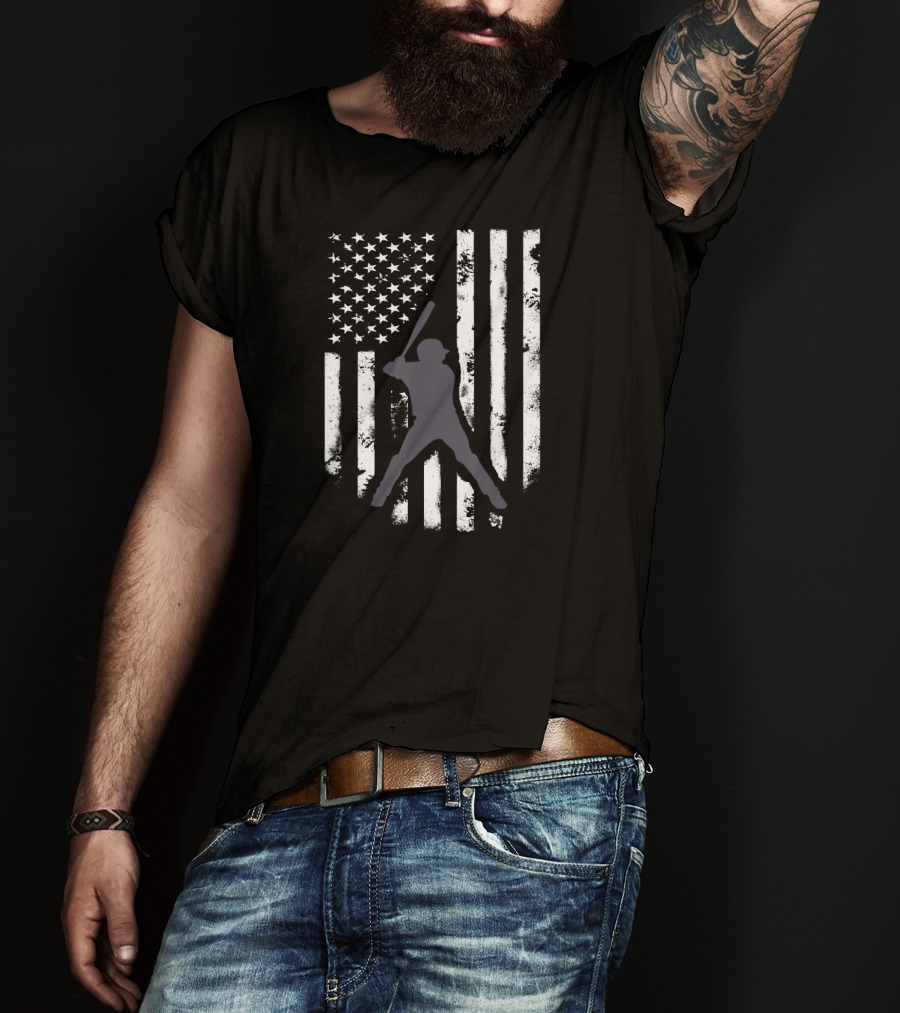 American Flag Distressed Baseball Batter T-Shirt