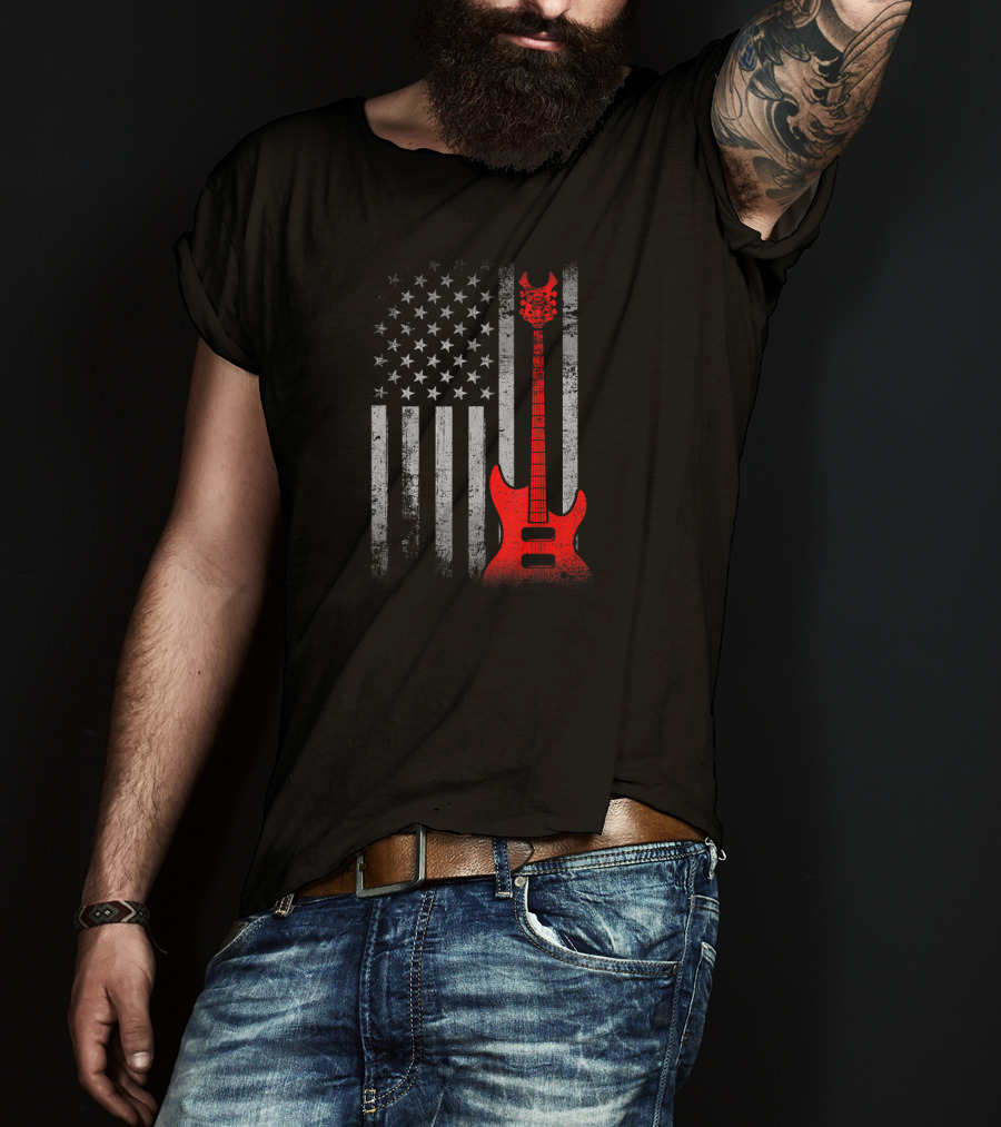 American Flag Patriotic Guitar Design USA Flag Guitar T-Shirt