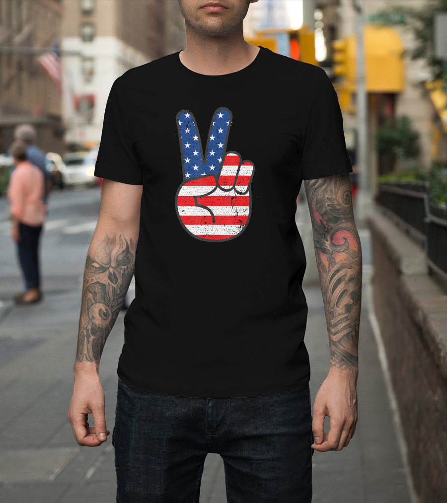 American Flag Peace Sign Hand Patriotic T-Shirt