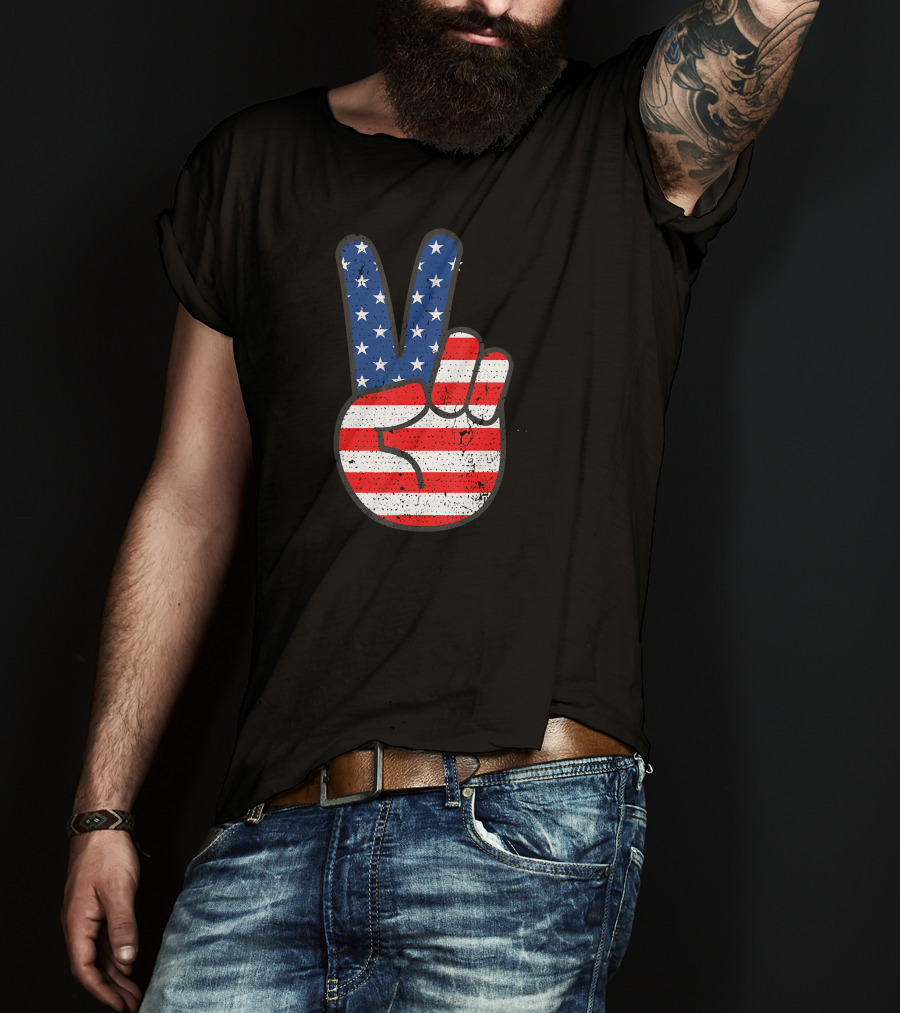 American Flag Peace Sign Hand Patriotic T-Shirt