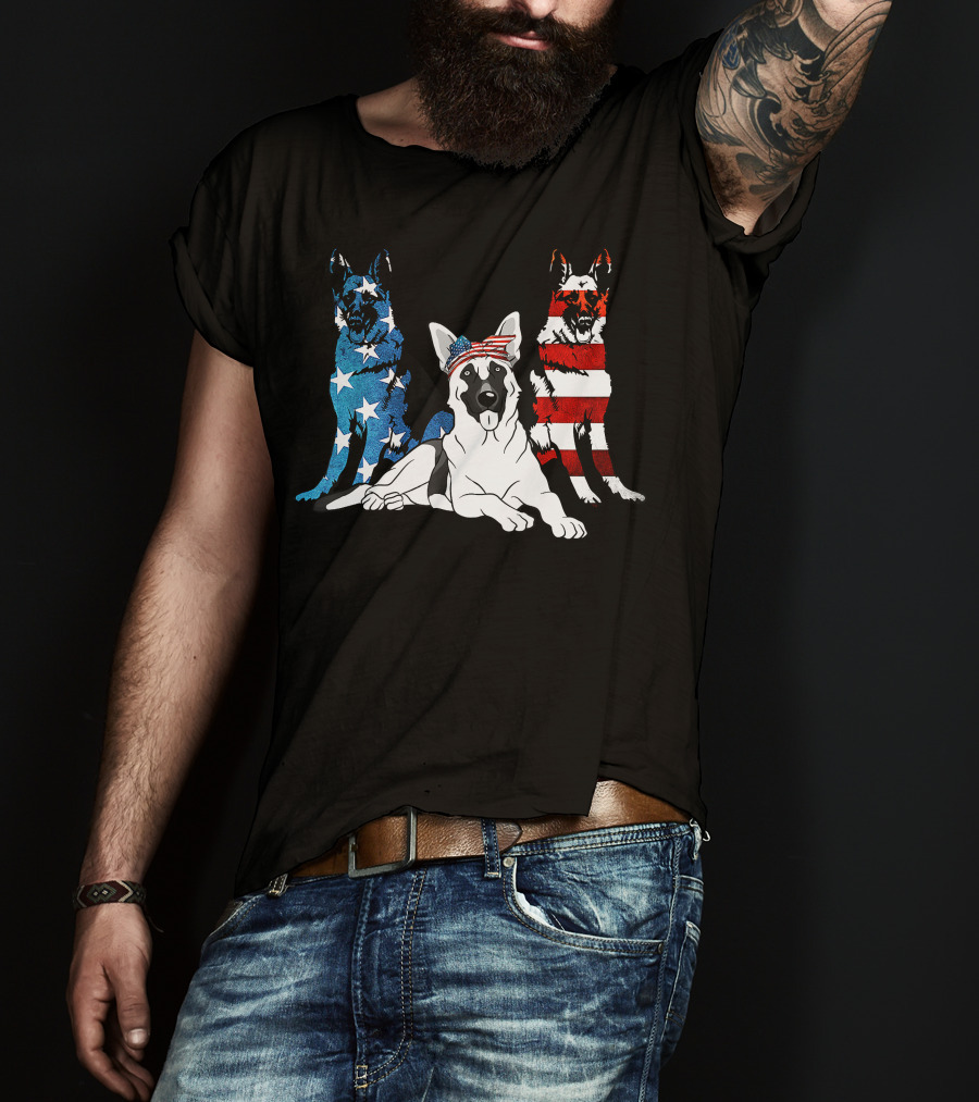 American German Shepherd US Stars And Stripes Trio T-Shirt
