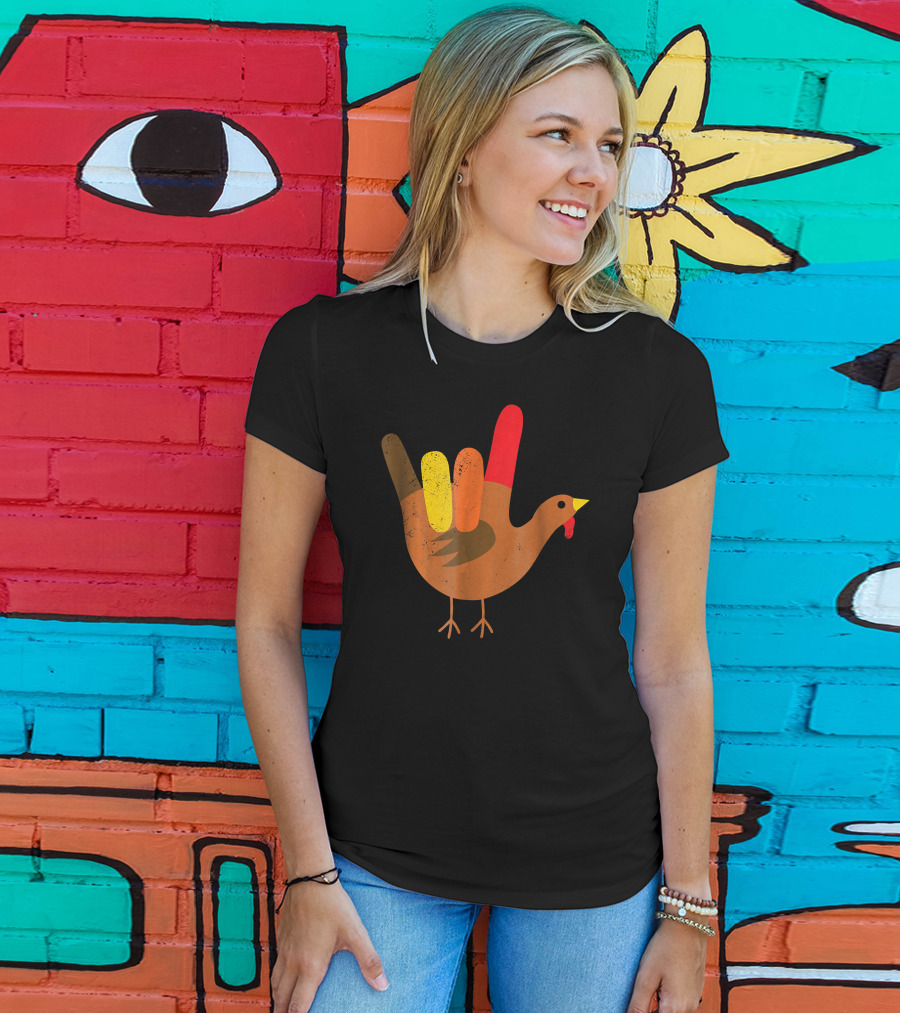 American Sign Language I Love You Thanksgiving Turkey T-Shirt