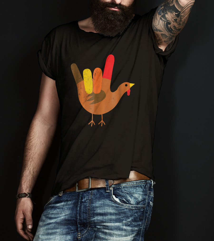 American Sign Language I Love You Thanksgiving Turkey T-Shirt
