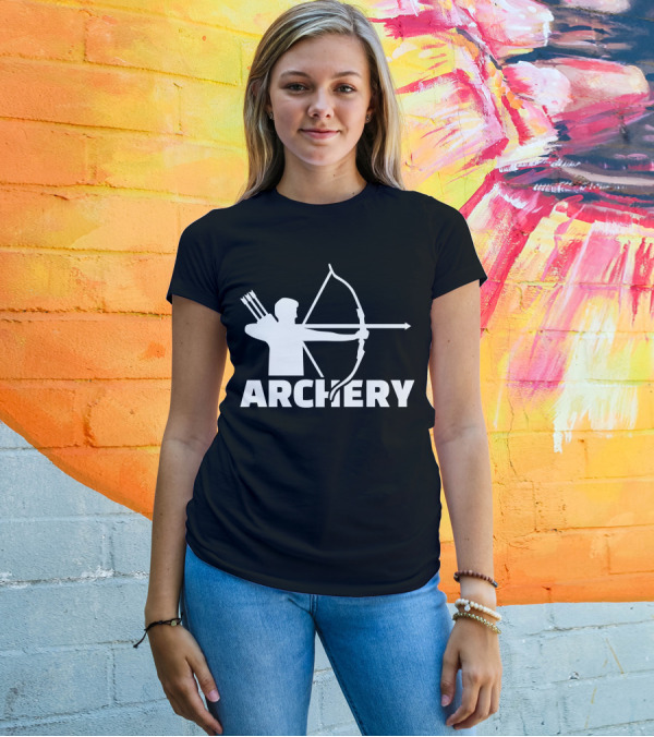 Archery Archer Silhouette Drawing Bow And Arrows T-Shirt
