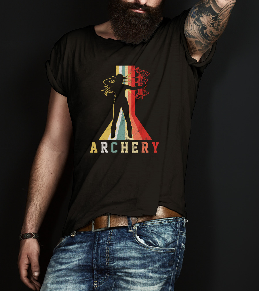 Archery Girl Silhouette With Bow Retro ABow Hunting T-Shirt