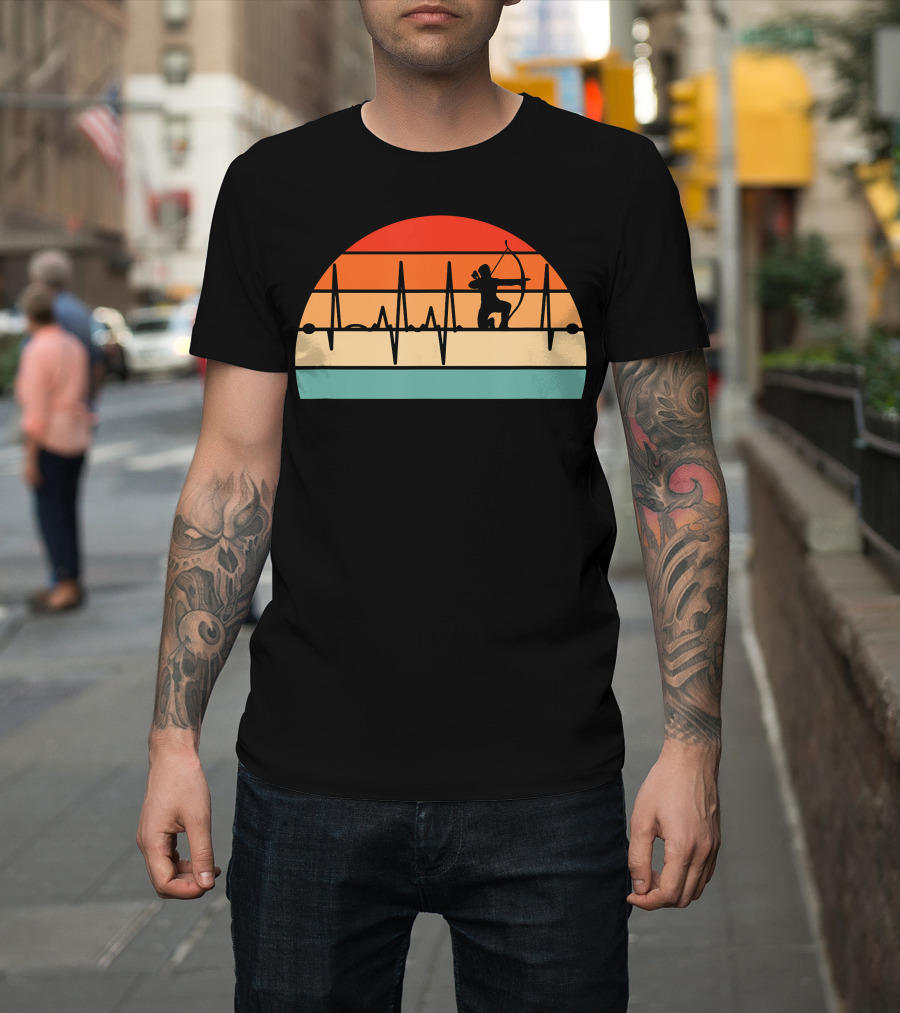 Archery Heartbeat Sunset Kneeling Archer T-Shirt