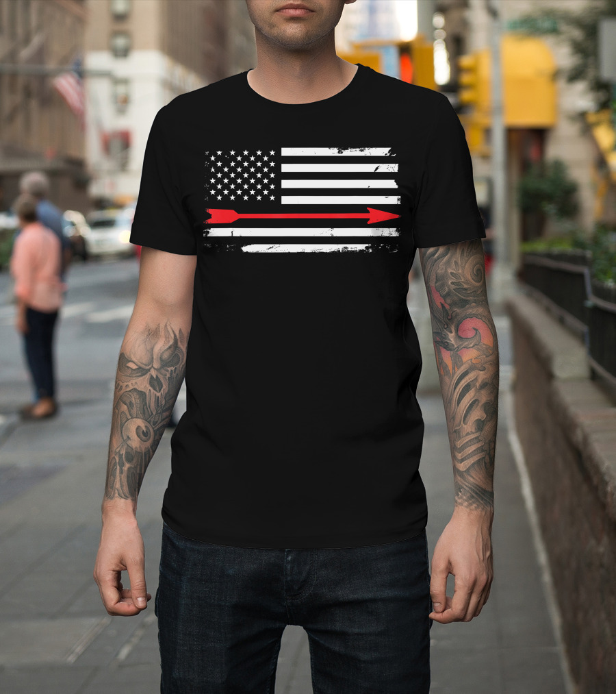Vintage American Flag With Red Arrow Archery T-Shirt