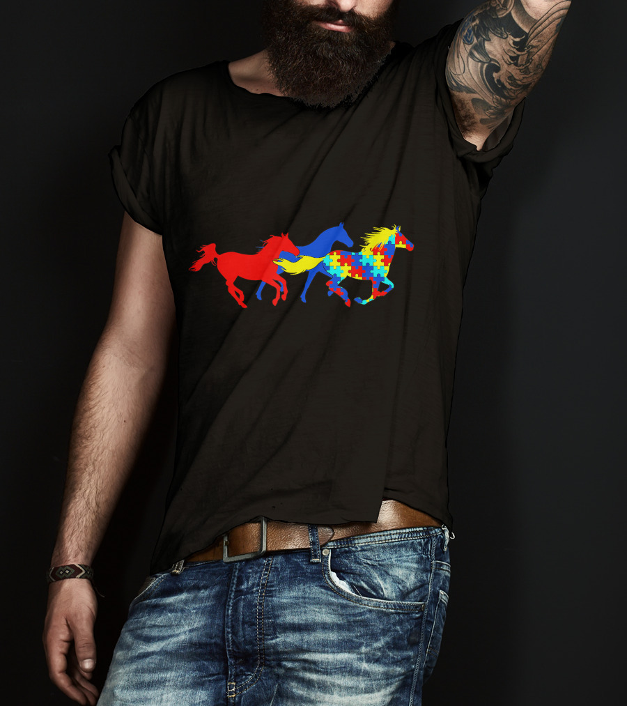Autism Awareness Running Horses Puzzle T-Shirt