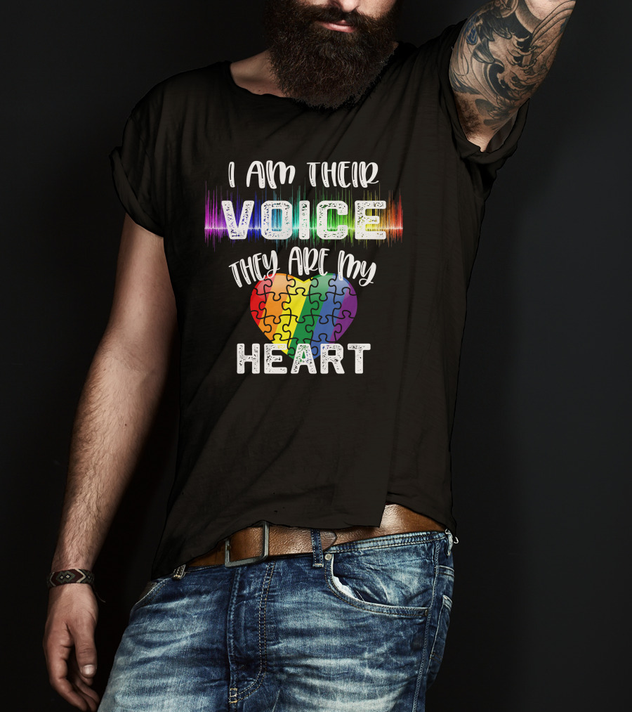 I Am Their Voice They Are My Heart Autism Teacher Puzzle Heart T-Shirt