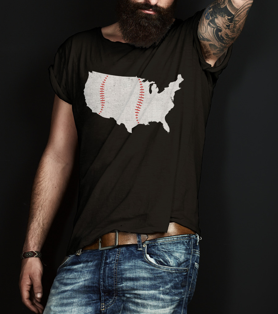 Baseball America's Pastime USA Map Stitching T-Shirt