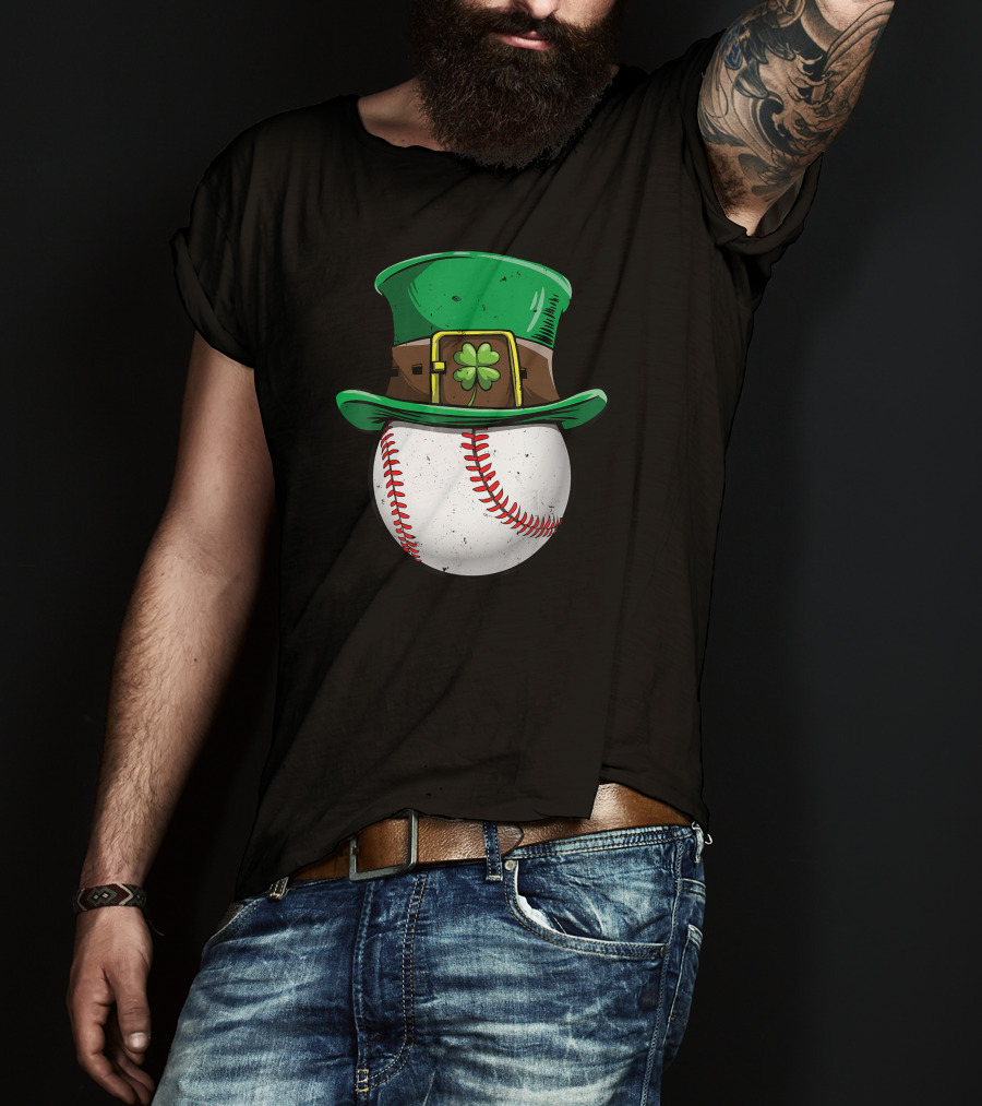 Leprechaun Hat Baseball With Shamrock Stitching T-Shirt