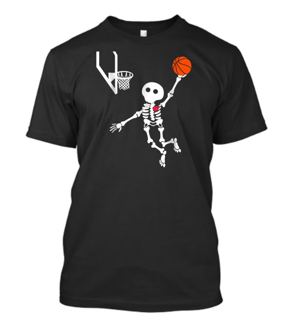 Basketball Skeleton Slam Dunk With Heart T-Shirt