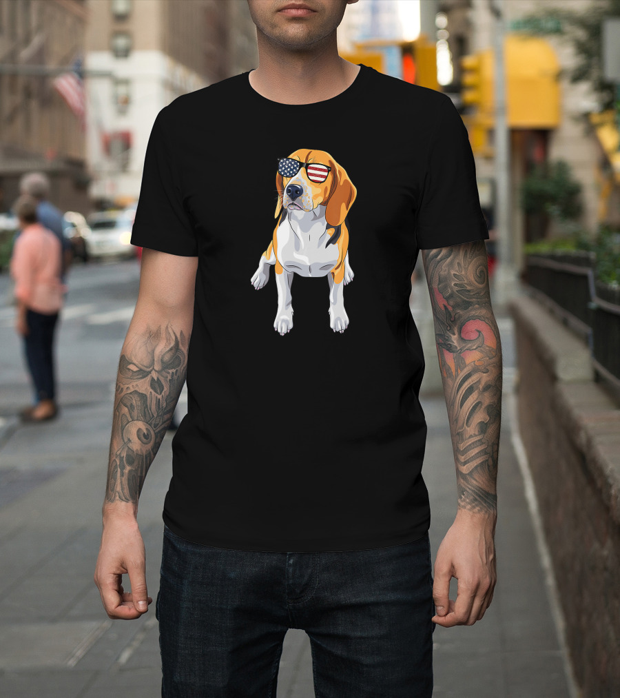 Beagle Wearing American Flag Sunglasses Patriotic T-Shirt