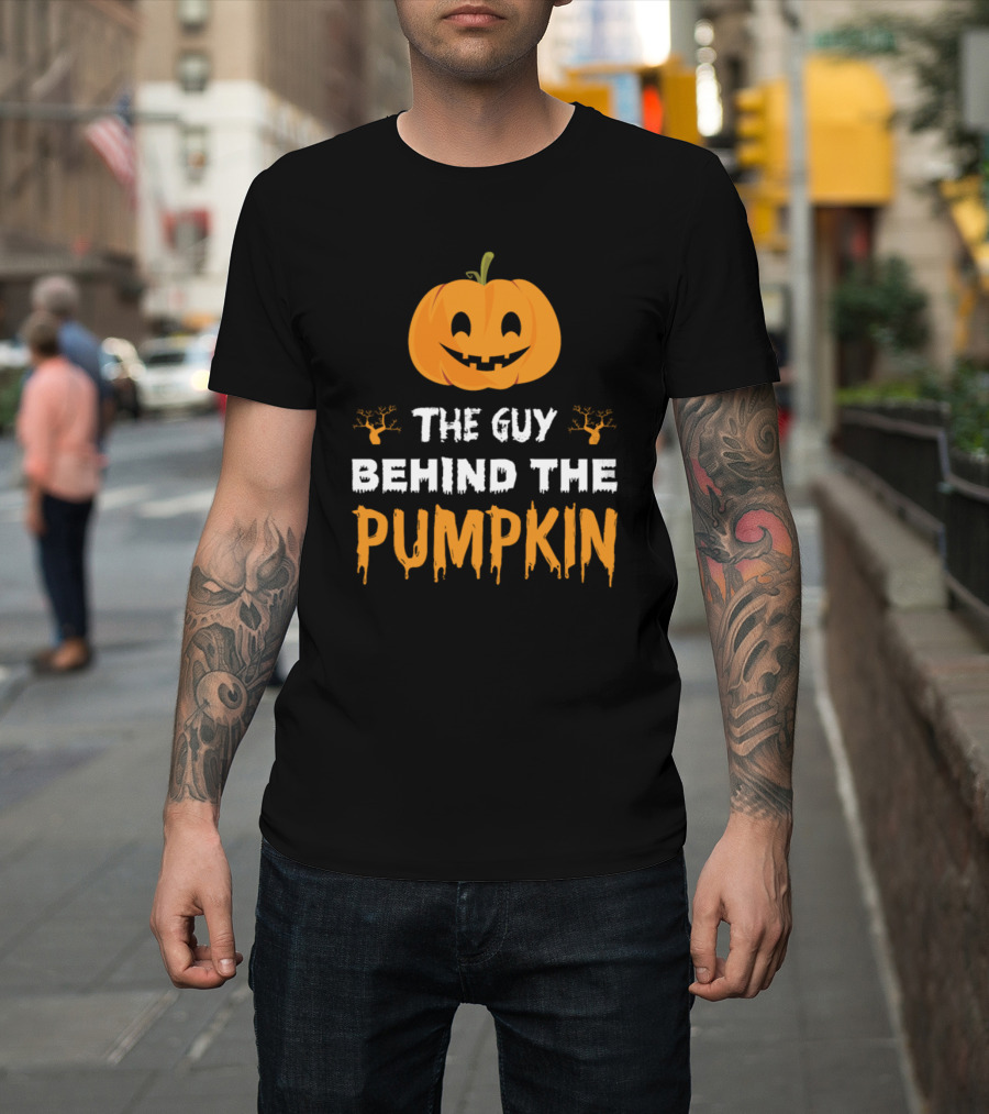 The Guy Behind the Pumpkin Halloween Pumpkin Face and Skeleton Hands T-Shirt