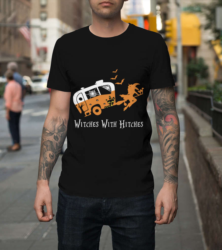Witches With Hitches Halloween Camper Moon Festival Bats Pumpkins T-Shirt
