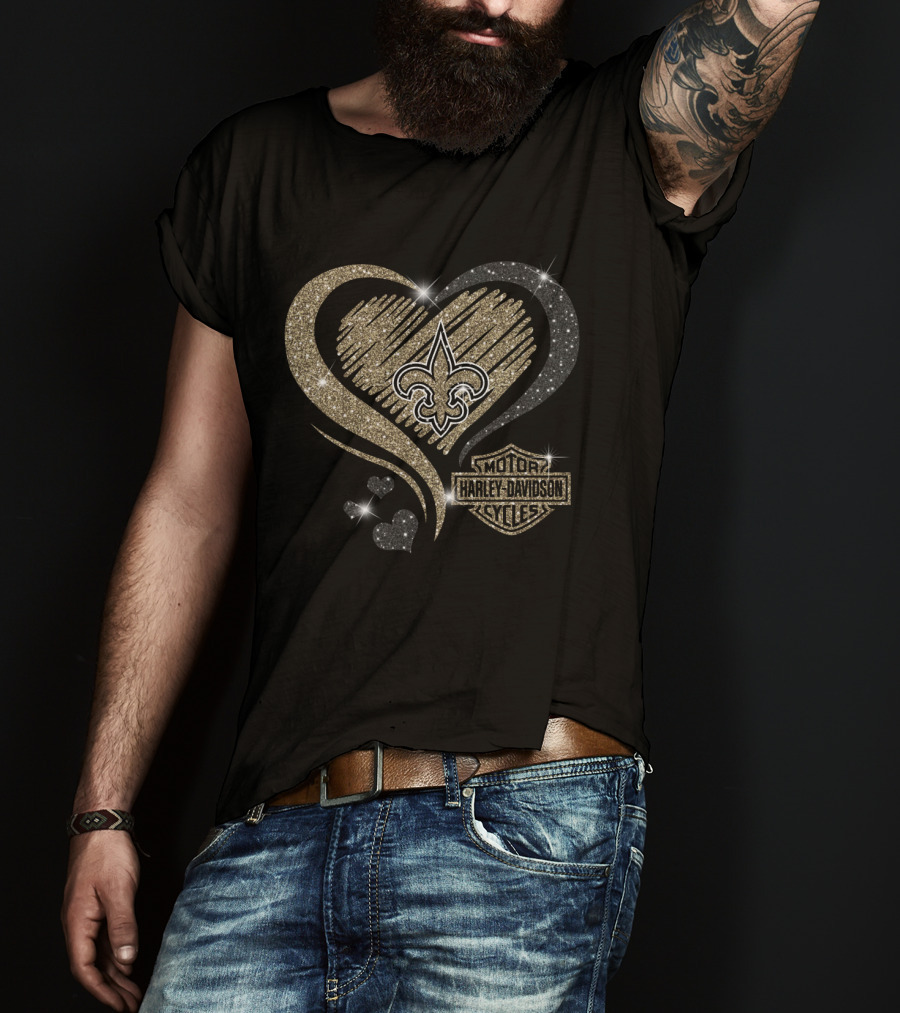 Hd New Orleans Saints Harley Davidson Heart T-Shirt