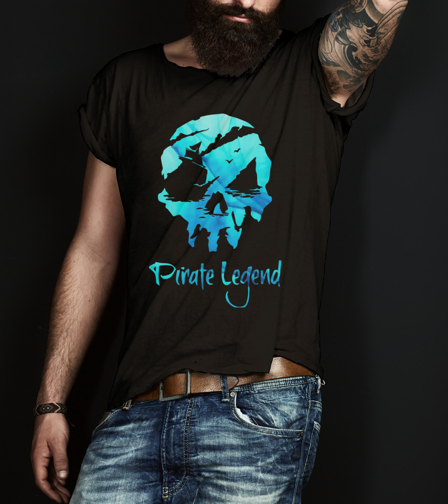 Pirate Legend Skull With Blue Ocean T-Shirt
