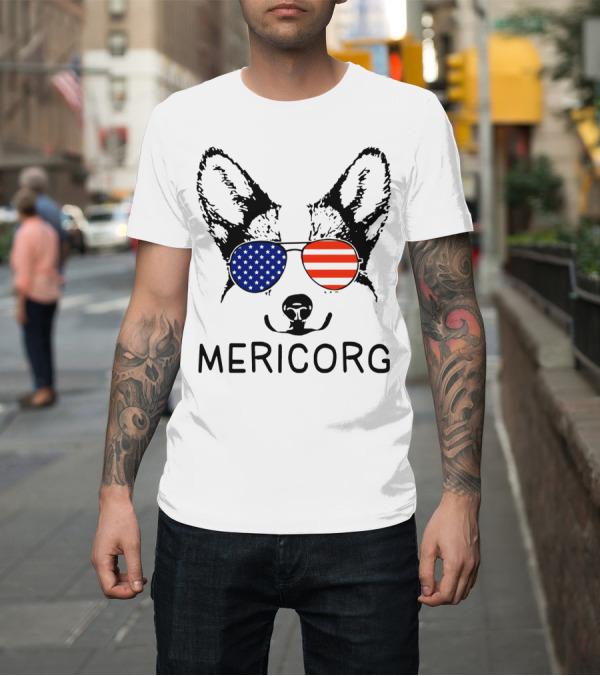 Shirt: Corgi with American Flag Sunglasses Funny Mericorg Dog T-Shirt Corgi with American Flag Sunglasses Funny Mericorg Dog T-Shirt