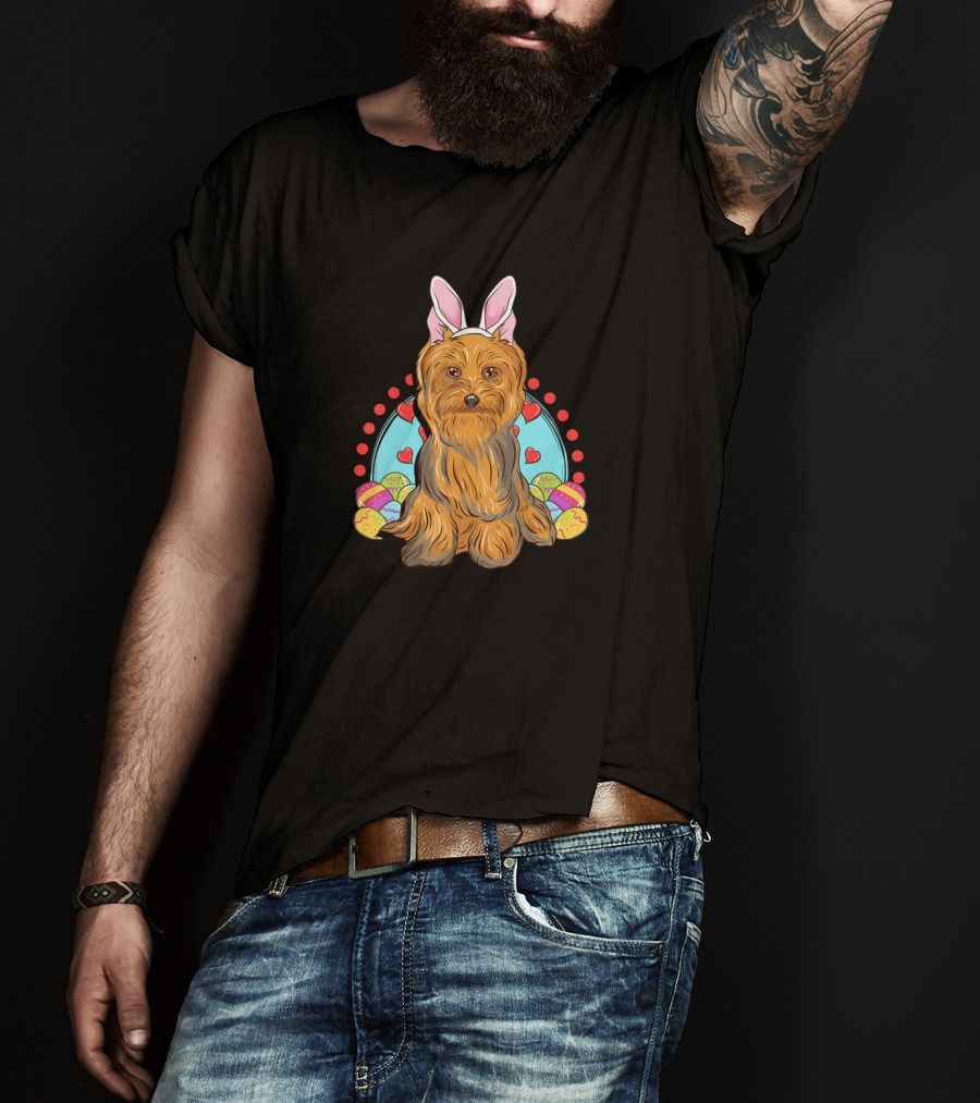 Yorkshire Terrier Yorkie With Easter Bunny Ears And Eggs T-Shirt