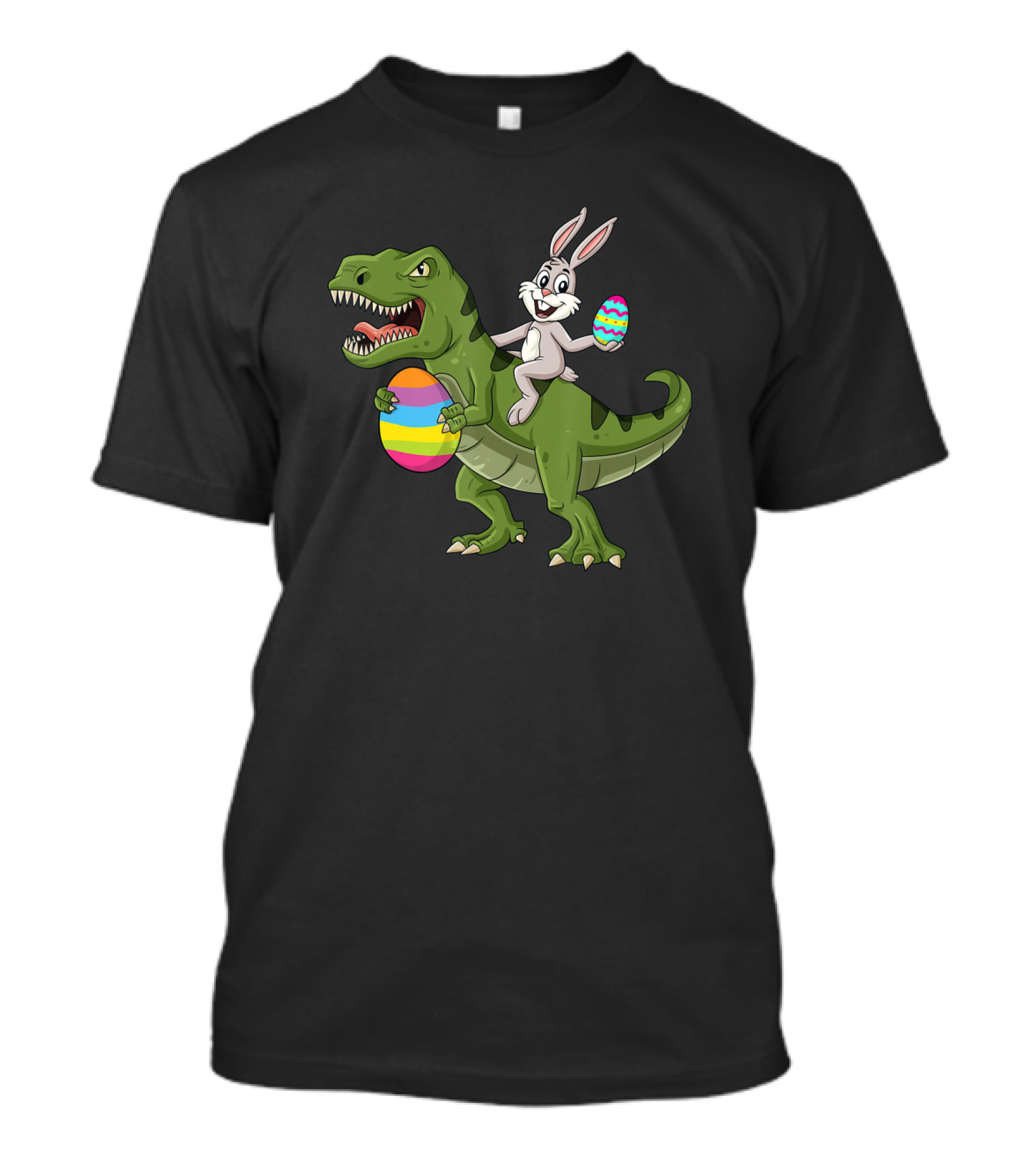 Rabbit Riding T-Rex With Colorful Easter Eggs T-Shirt