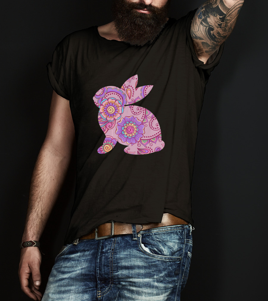 Easter Women Pastel Bunny With Floral T-Shirt