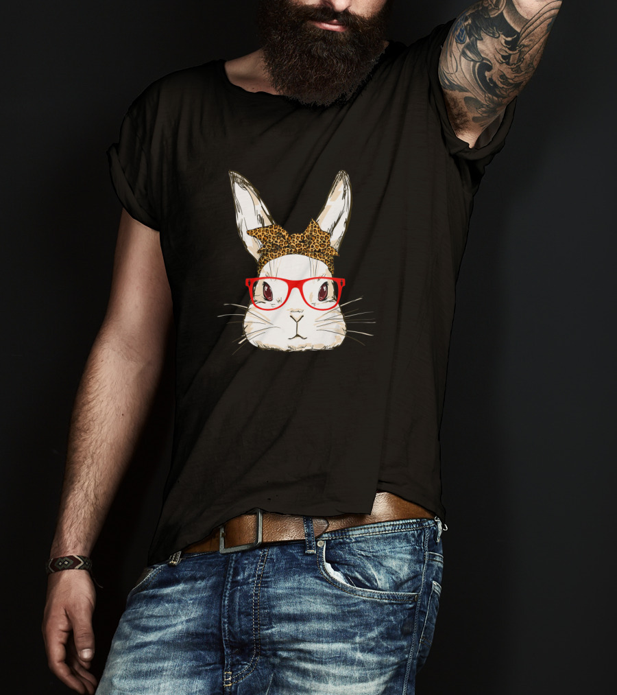 Bunny Mom Leopard Bandana Sunglasses Easter Day Animal T-Shirt