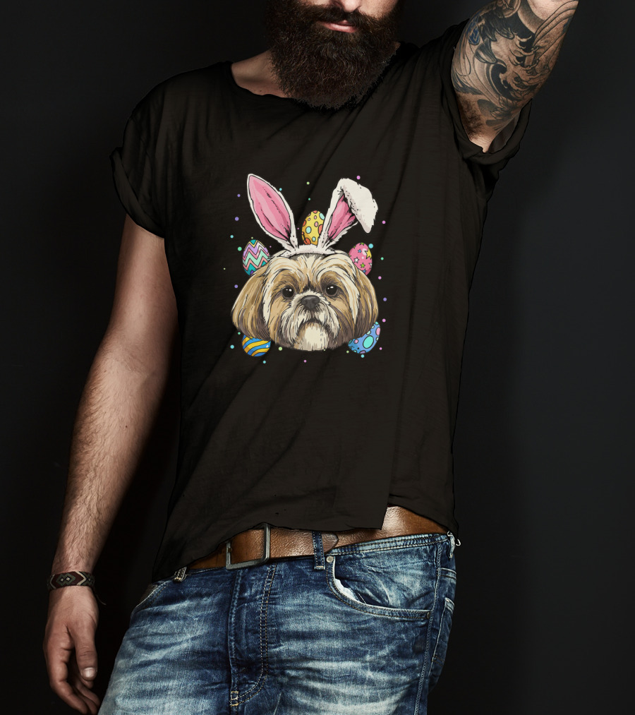 Easter Bunny Shih Tzu Dog With Colorful Easter Eggs T-Shirt