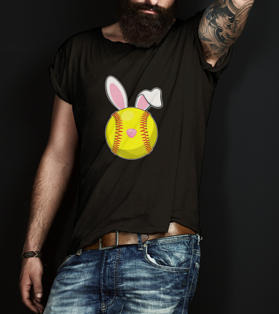 Softball Easter Bunny Rabbit Ears Sports Ball T-Shirt