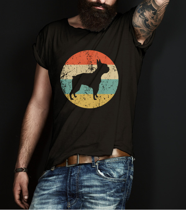 Boston Terrier Retro Vintage Dog Silhouette Sunset T-Shirt