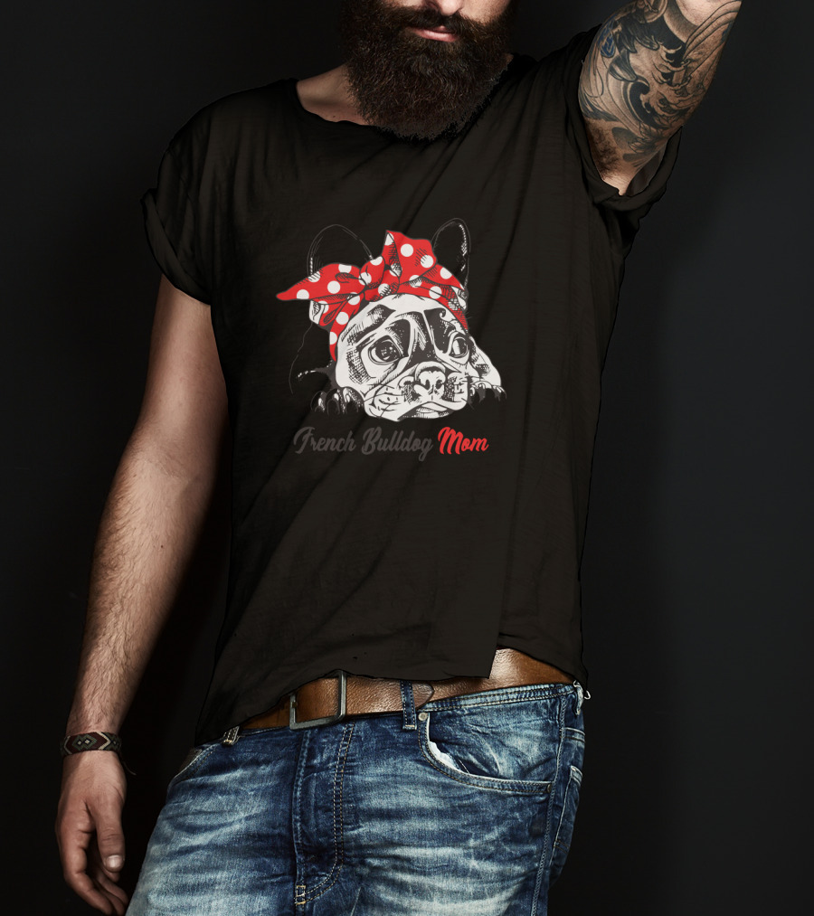 French Bulldog Mom With Red Polka Dot Bandana T-Shirt