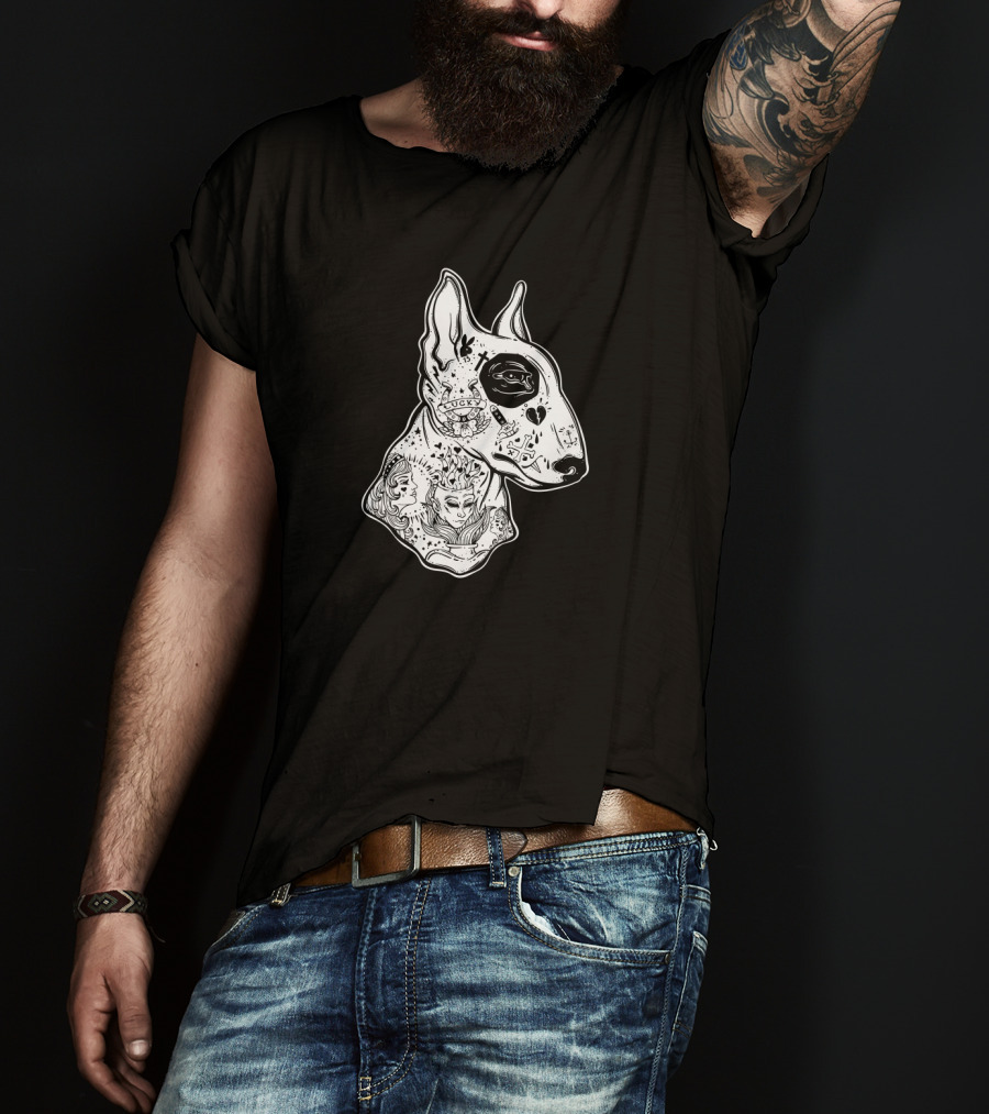 Inked Bull Terrier Lucky Old School Tattoo T-Shirt