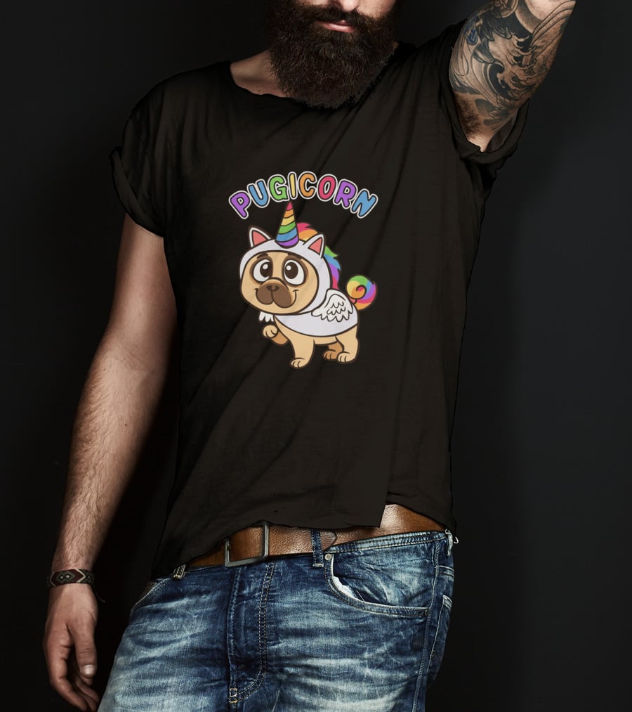 Pugicorn Majestic Unicorn Rainbow Pug Dog T-Shirt