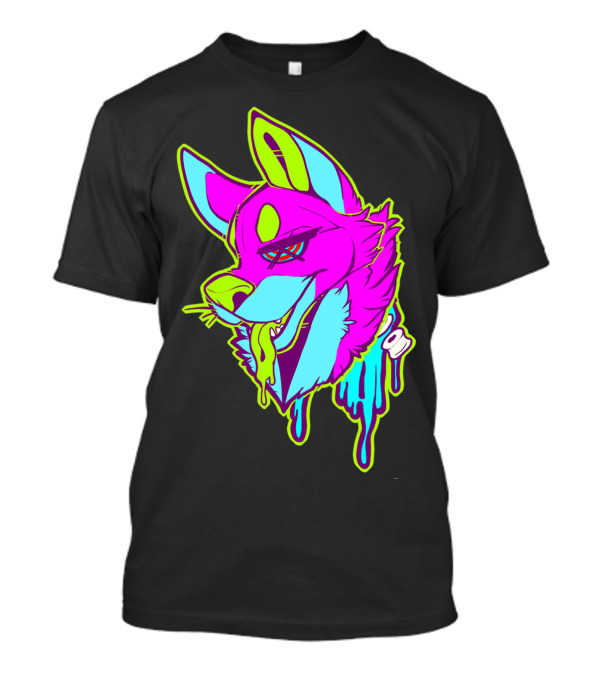 Neon Furry Dog Dripping Graffiti T-Shirt