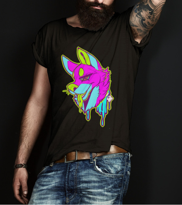 Neon Furry Dog Dripping Graffiti T-Shirt