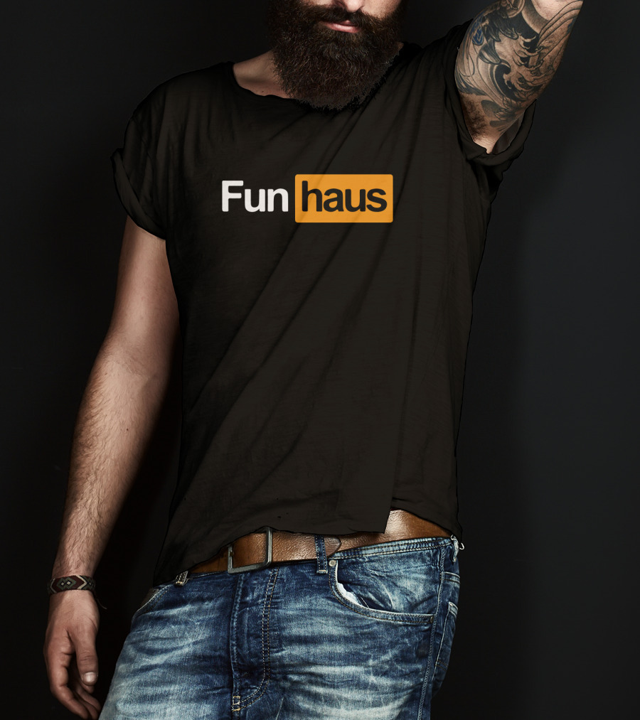 Funhaus White And Orange Text T-Shirt