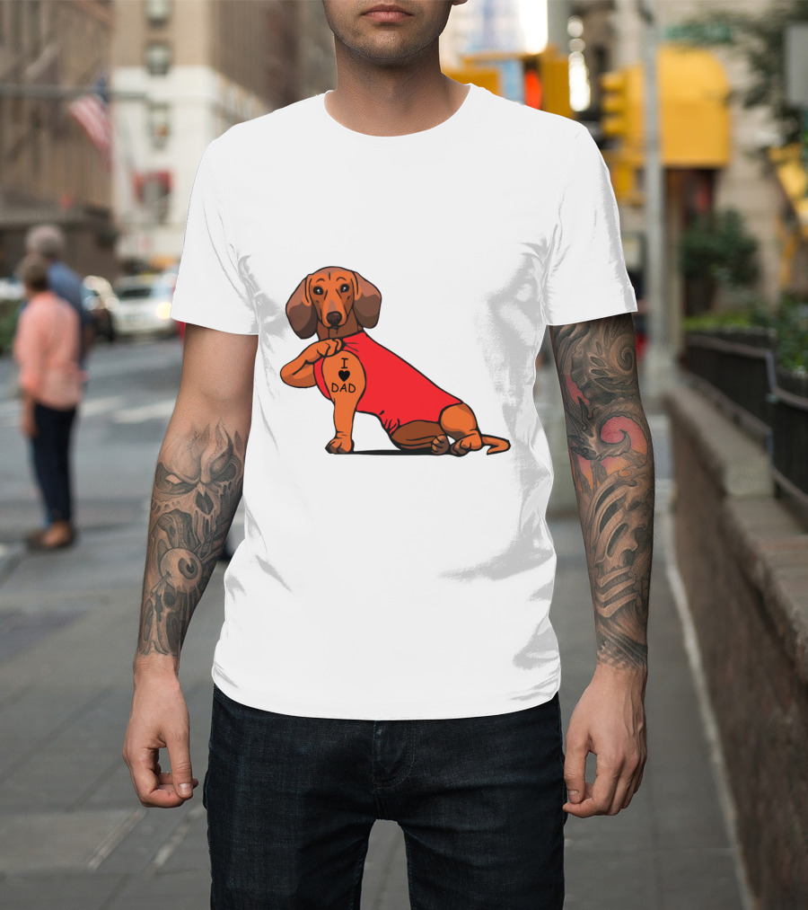 Dachshund I Love Dad Tattoo Red T-Shirt