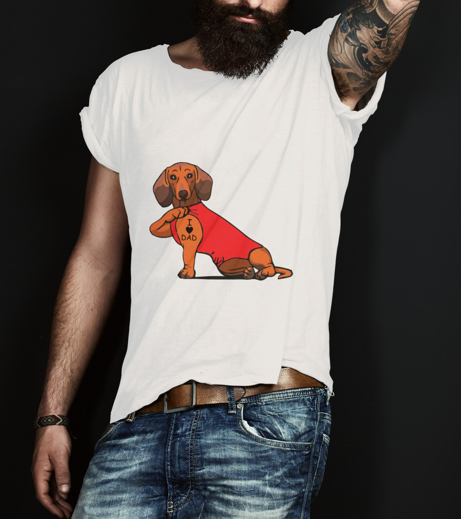 Dachshund I Love Dad Tattoo Red T-Shirt