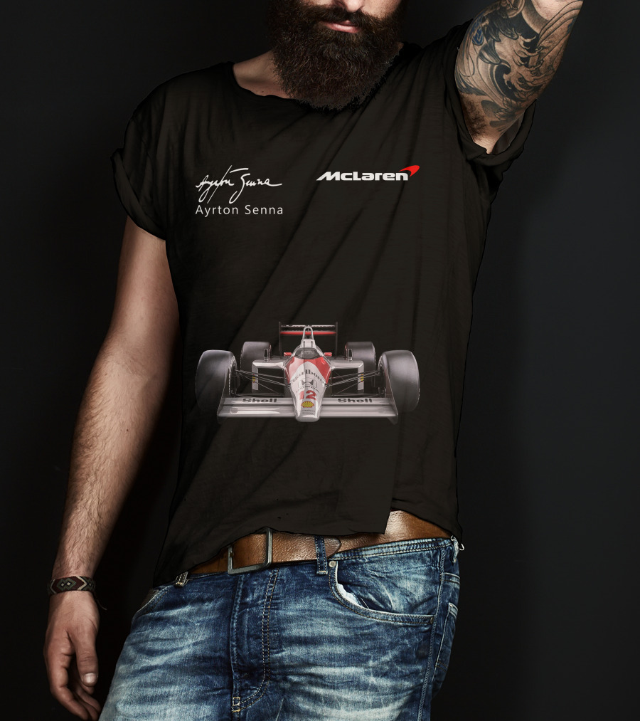 Ayrton Senna McLaren MP4/4 F1 Shell Racing Car T-Shirt