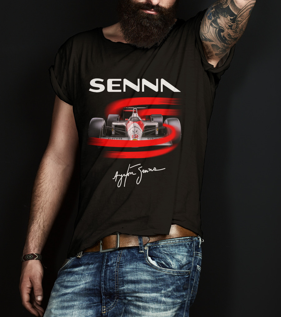 Senna Ayrton Senna McLaren F1 MP4/4 Car Racing Signature T-Shirt