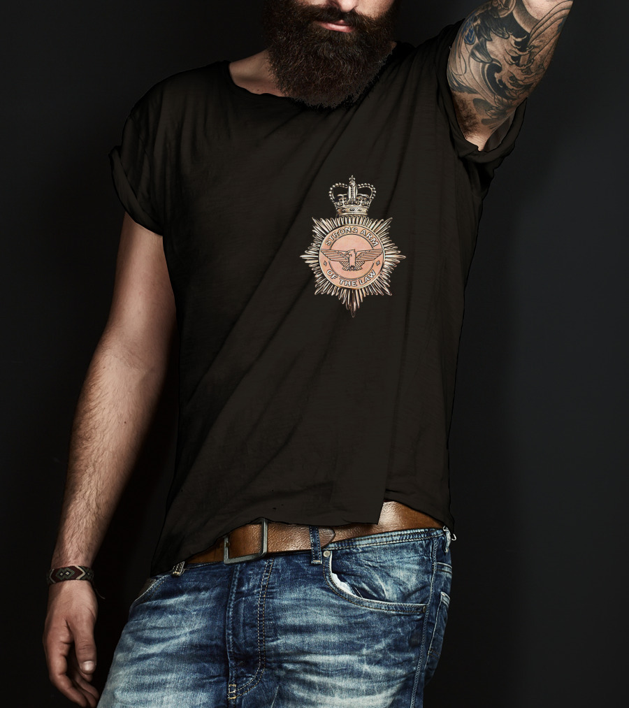 Saxon Strong Arm Of The Law Badge With Crown And Eagle Emblem T-Shirt