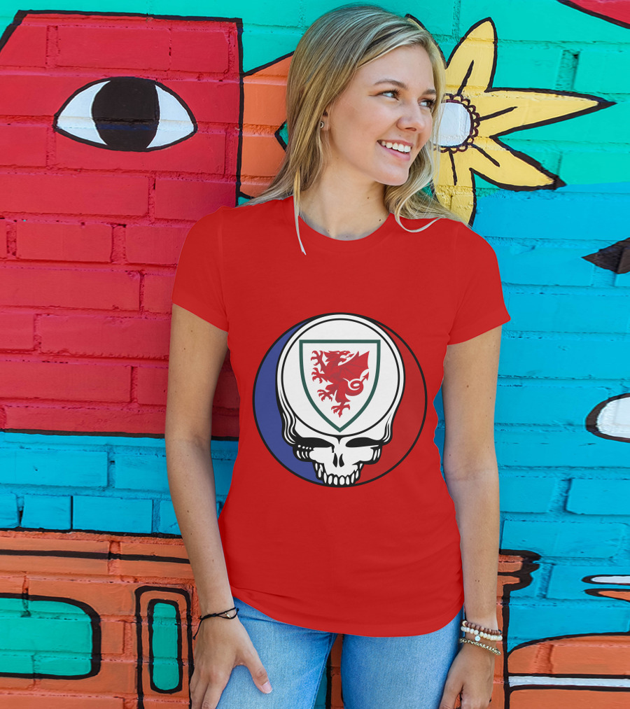 Wales National Football Team Grateful Dead Skull Emblem T-Shirt