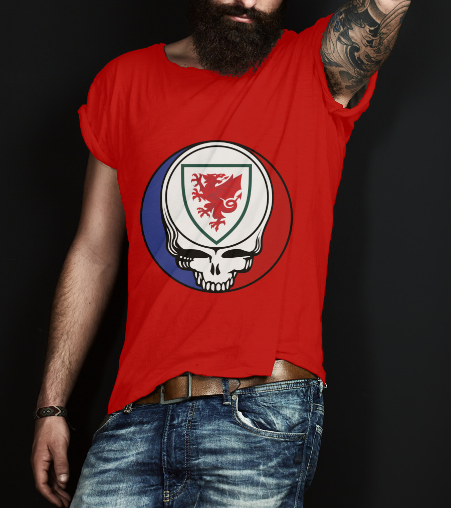 Wales National Football Team Grateful Dead Skull Emblem T-Shirt