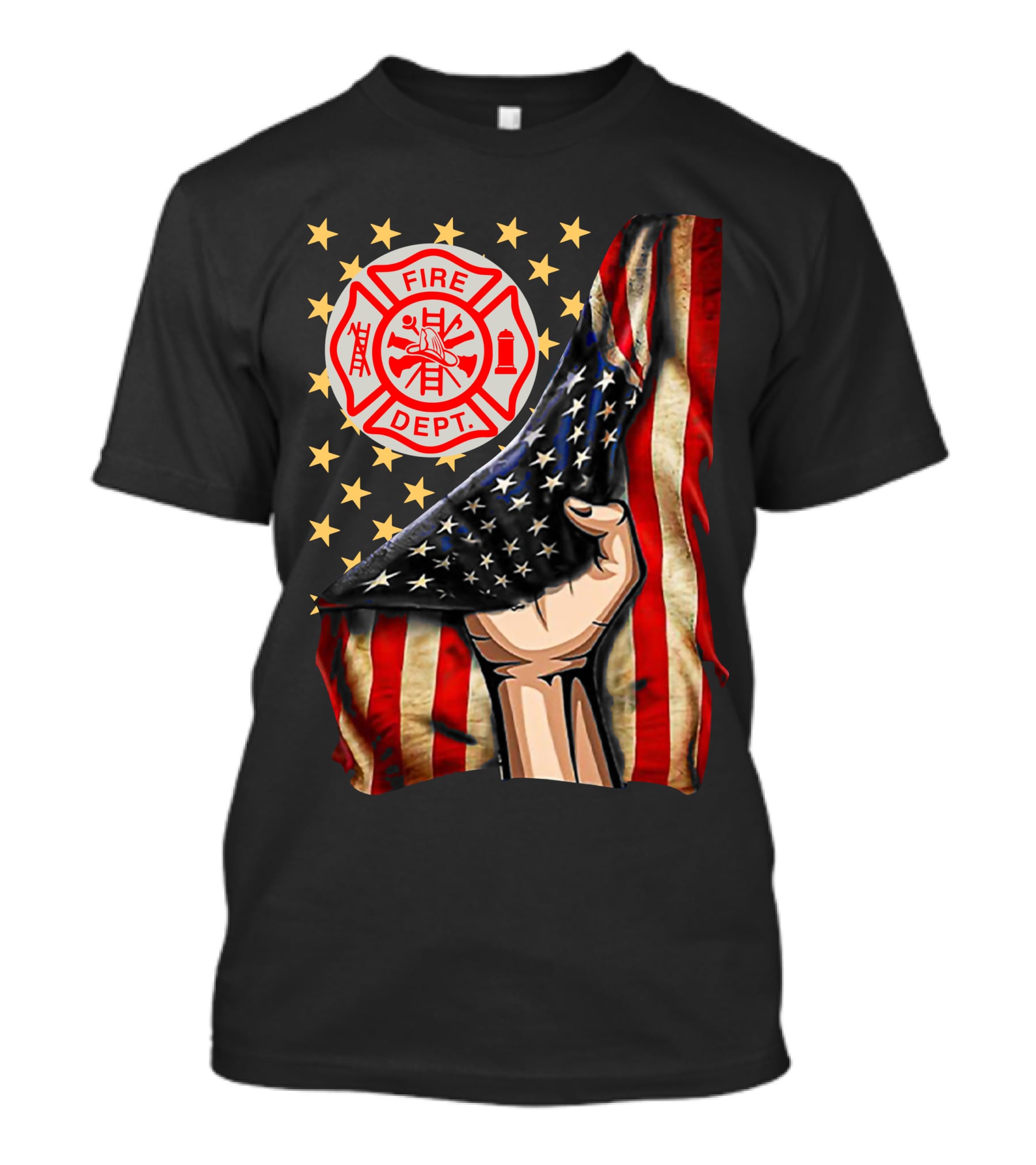 Fire Dept American Firefighter Flag Stars T-Shirt