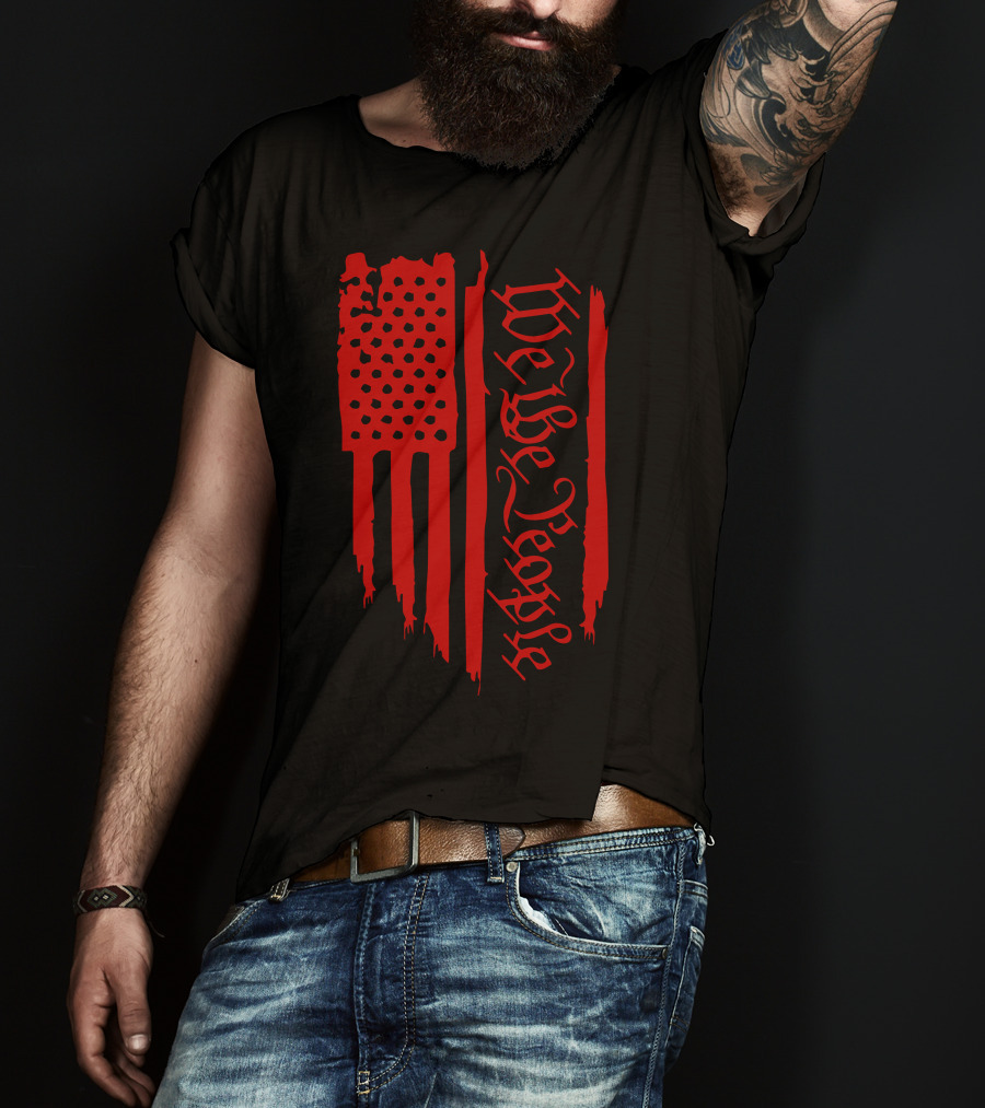 We The People Distressed Red American Flag Gothic T-Shirt