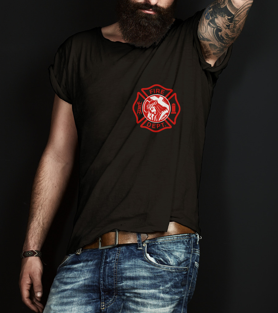 Cross Fire Dept Maltese Cross Badge With Firefighter Text Elements T-Shirt